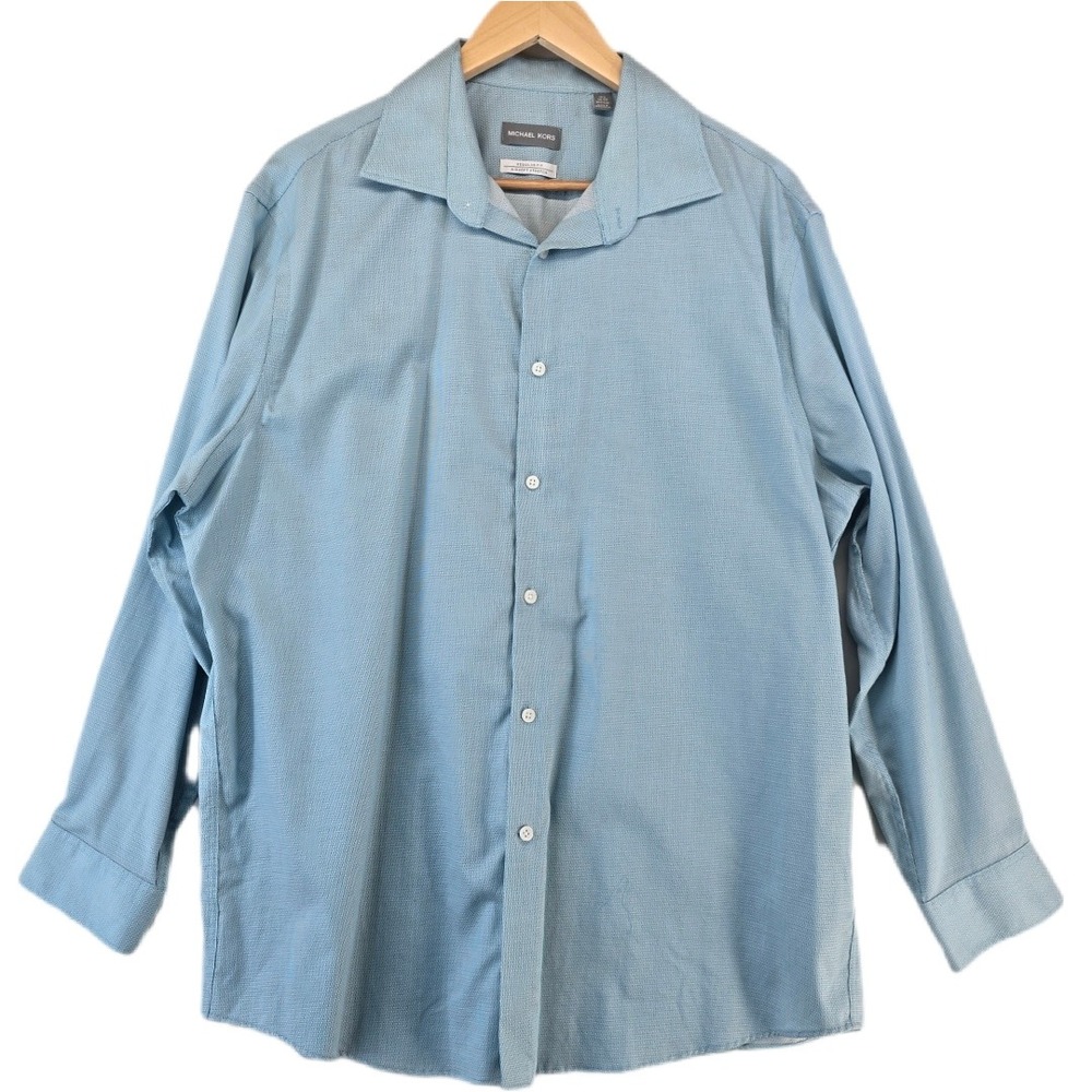 Michael Kors Shirt‎ Mens 17.5 32/33 Airsoft Stretch Non Iron Button Down Lt Blue